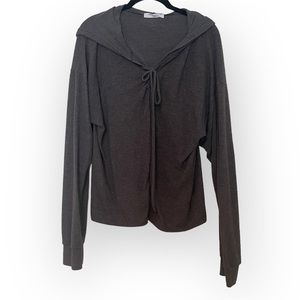 3/15💚 Project Social T Lace Up Hooded Knit Pullover Charcoal Gray SZ M 5683-MK